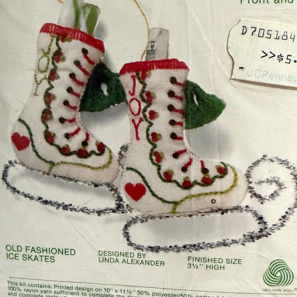 Sunset‎ Stitchery Ornament Kit Unisex OS White New Vintage Ice Skates 167 1981